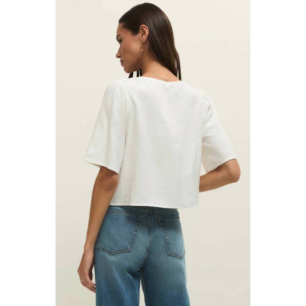 NEW Z SUPPLY la belle linen cropped top in white - Picture 3 of 4